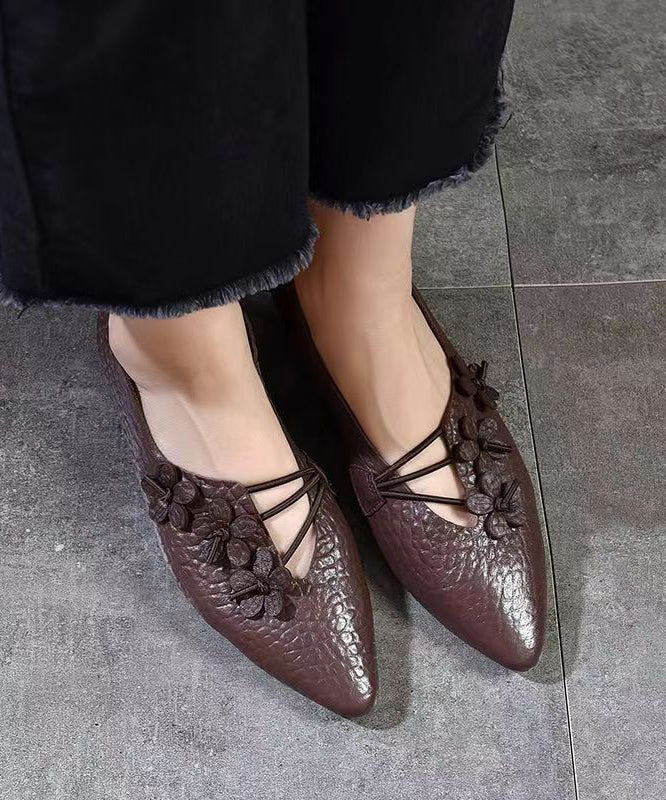 Comfortable Pointed Toe Flats Shoes Black Sheepskin Cz1038