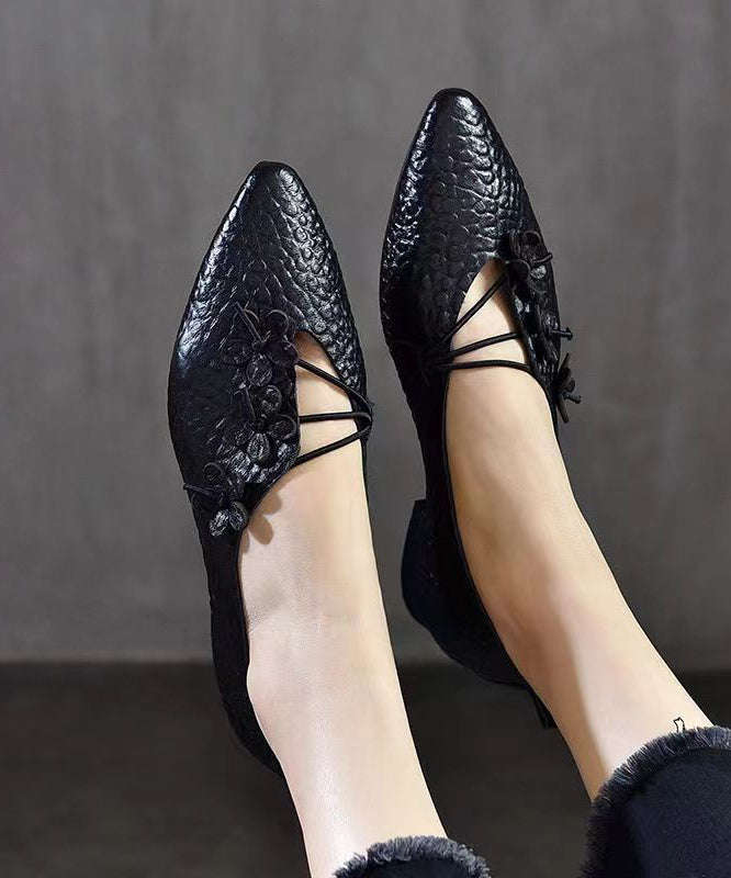 Comfortable Pointed Toe Flats Shoes Black Sheepskin Cz1038