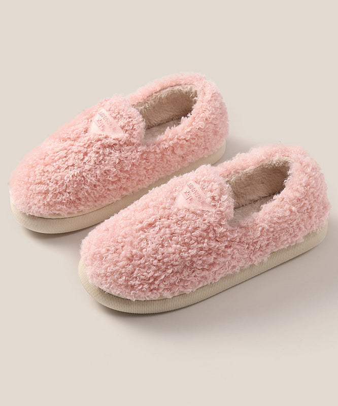 Comfortable Soft Pink Faux Fur Flat Shoes Tp004