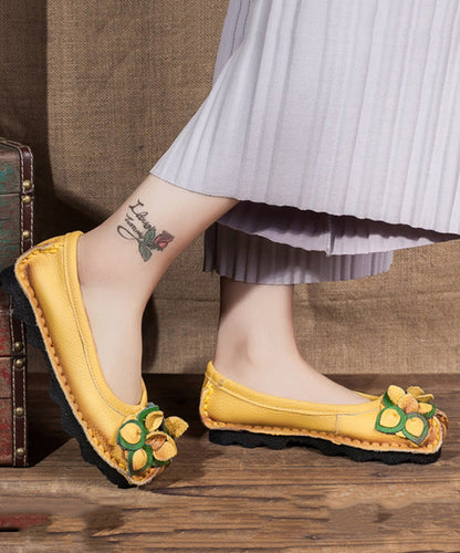 Comfortable Yellow Platform Cowhide Leather Splicing Flat Shoes Sl1018