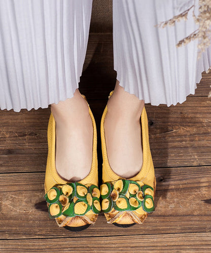 Comfortable Yellow Platform Cowhide Leather Splicing Flat Shoes Sl1018
