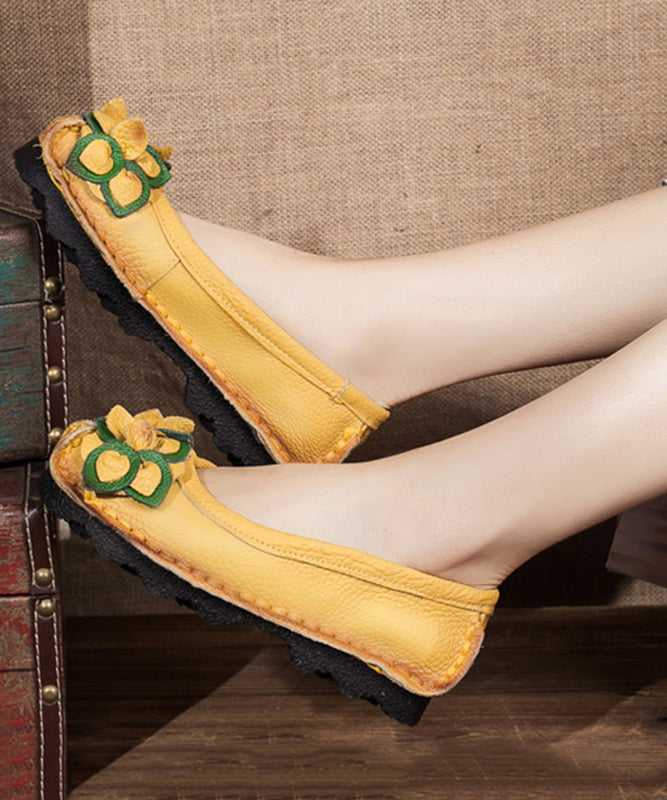Comfortable Yellow Platform Cowhide Leather Splicing Flat Shoes Sl1018