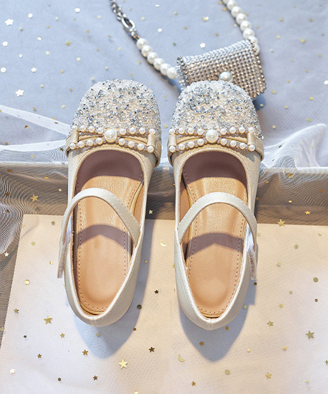 Flat Zircon Shoes Apricot Feet Comfy Buckle Strap