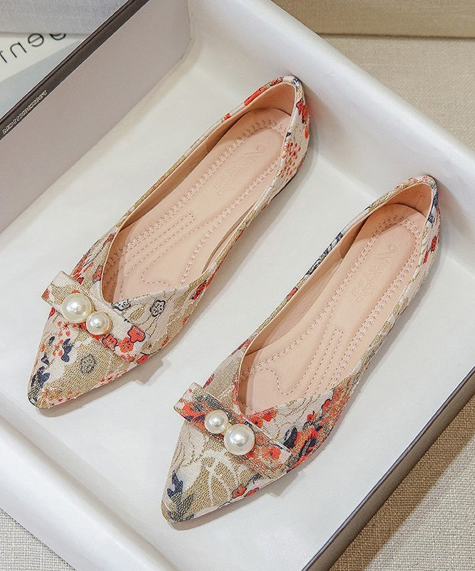 Comfy Black Flat Feet Shoes Cotton Fabric Print Pointed Toe Xc1045