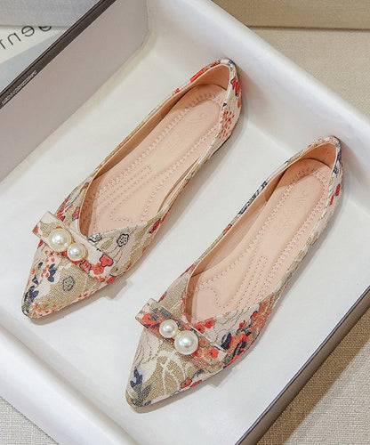 Comfy Black Flat Feet Shoes Cotton Fabric Print Pointed Toe Xc1045