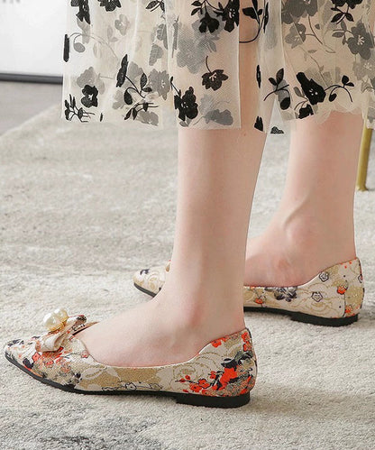 Comfy Black Flat Feet Shoes Cotton Fabric Print Pointed Toe Xc1045
