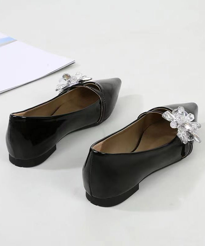 Comfy Black Pointed Toe Zircon Splicing Flat Shoes for Cz1021