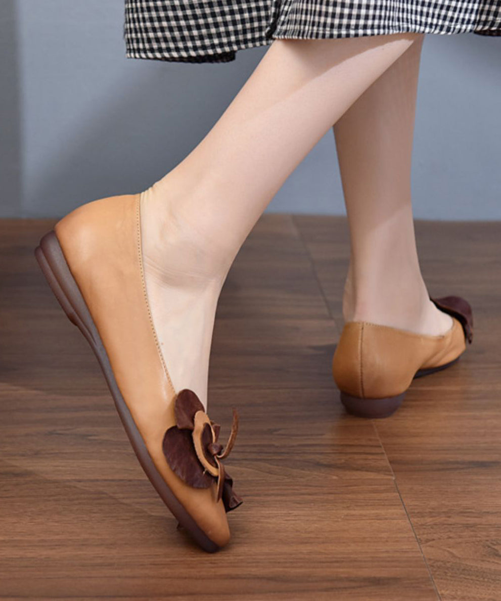 Comfy Green Cowhide Leather Pointed Toe Splicing Flat Shoes Cz1045