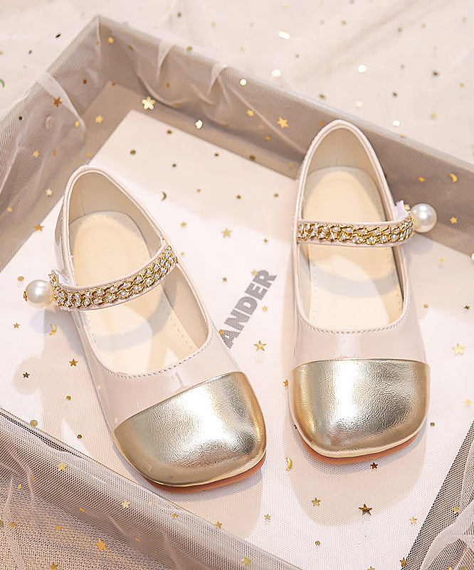 Feet Shoes Beige Kids Faux Buckle Comfy Flat Leather Strap