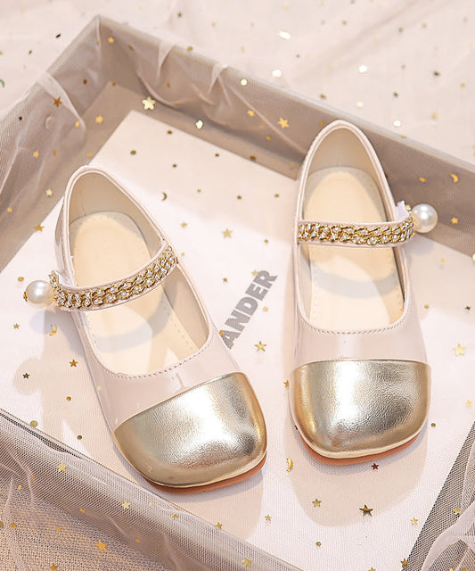 Feet Shoes Beige Kids Faux Buckle Comfy Flat Leather Strap