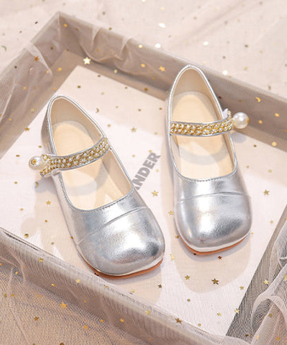 Feet Shoes Beige Kids Faux Buckle Comfy Flat Leather Strap