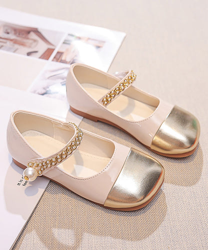 Feet Shoes Beige Kids Faux Buckle Comfy Flat Leather Strap