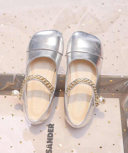 Feet Shoes Beige Kids Faux Buckle Comfy Flat Leather Strap