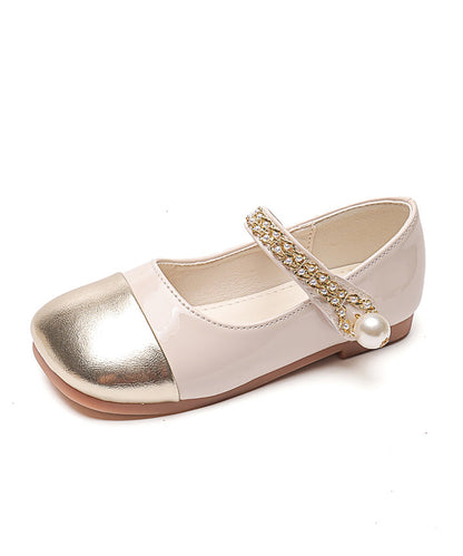 Feet Shoes Beige Kids Faux Buckle Comfy Flat Leather Strap