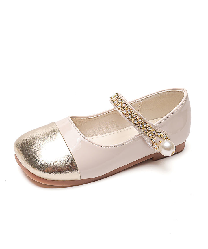 Feet Shoes Beige Kids Faux Buckle Comfy Flat Leather Strap