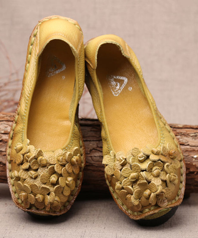 Comfy Mulberry Cowhide Leather Flower Splicing Flat Shoes Sl1025