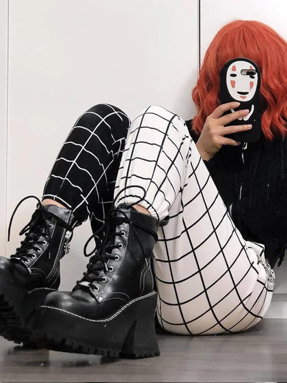 Contrast Cargo Pant for Loose Hight Waist Plaid Jogging Trousers Sporty Pants Elasticity Sportpants Summer