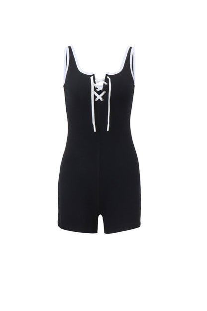 Contrast Crisscross Tie-up Bodycon Rompers