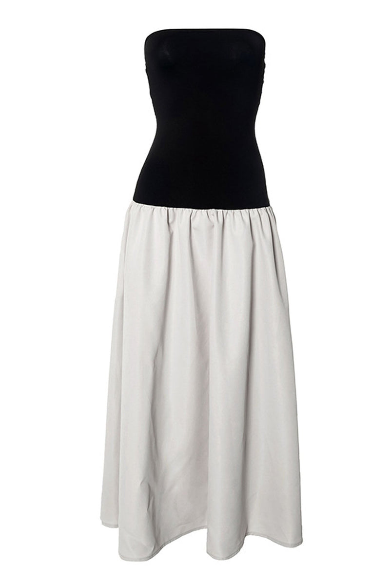 Contrast A-line Tube Top Midi Dress