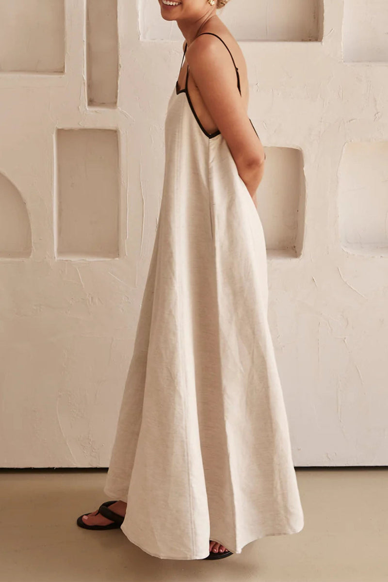 Contrast Loose Strappy Midi Dress