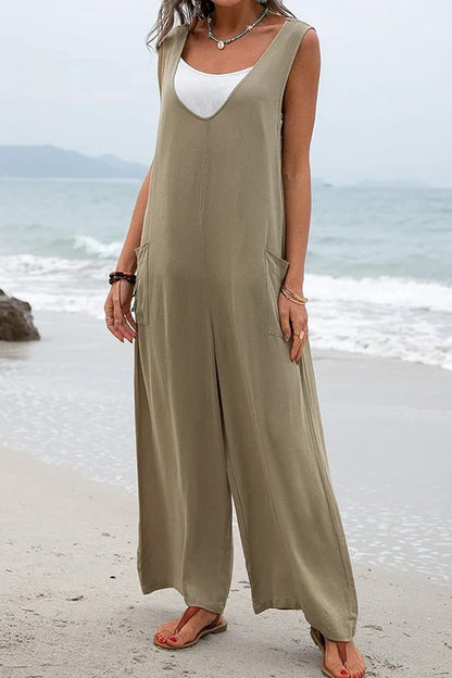 Contrast Sleeveless Pocket Jumpsuit
