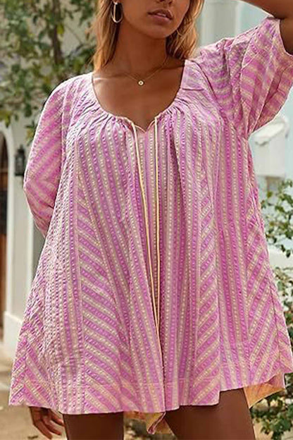 Contrast Stripe Drawstring Rompers