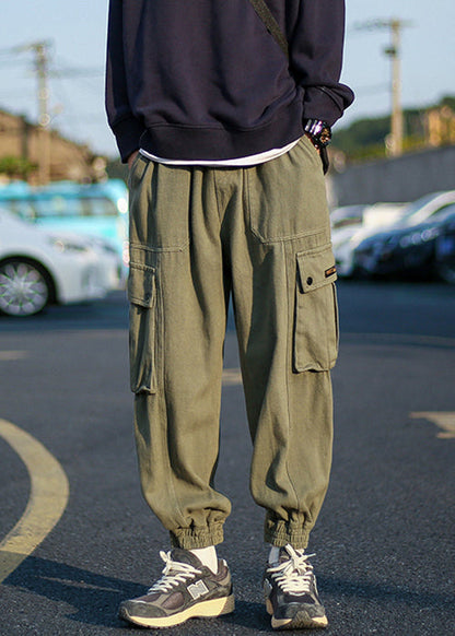 Green Fleece Warm Elastic Pants Waist Cool Beam Pockets Army