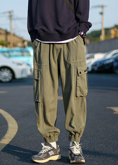 Green Fleece Warm Elastic Pants Waist Cool Beam Pockets Army