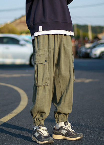 Green Fleece Warm Elastic Pants Waist Cool Beam Pockets Army