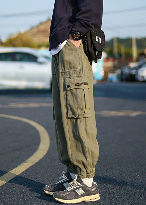 Green Fleece Warm Elastic Pants Waist Cool Beam Pockets Army