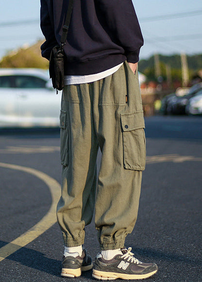 Green Fleece Warm Elastic Pants Waist Cool Beam Pockets Army