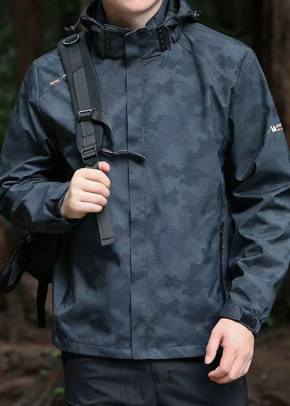 Hooded Spring Coat Cotton Black Cool Detachable Zippered