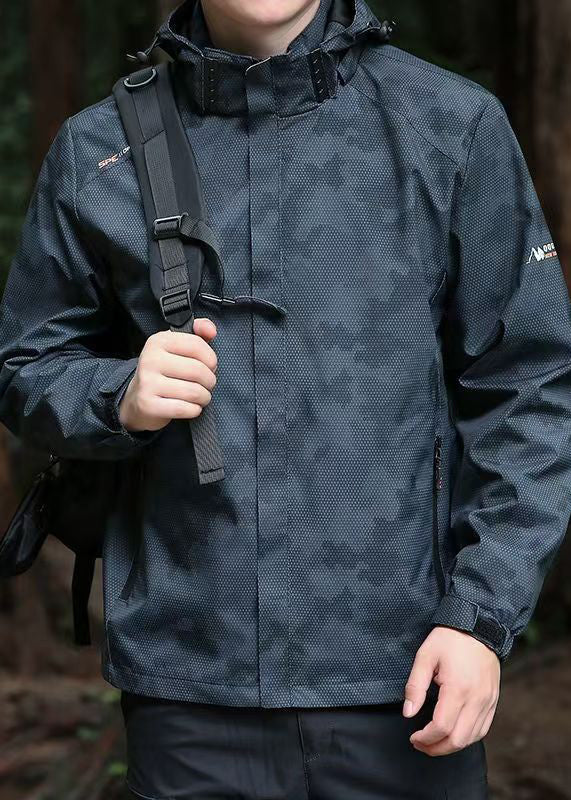 Hooded Spring Coat Cotton Black Cool Detachable Zippered