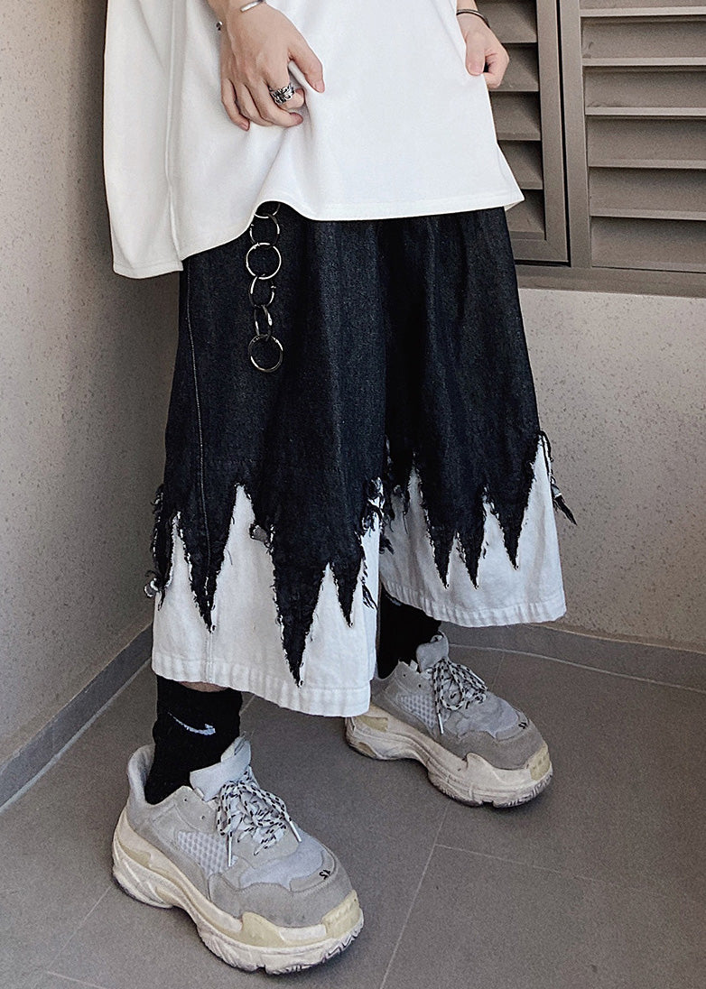 Original Black Patchwork Summer Design Shorts Denim Cool