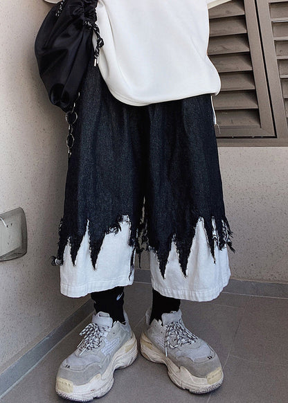 Original Black Patchwork Summer Design Shorts Denim Cool