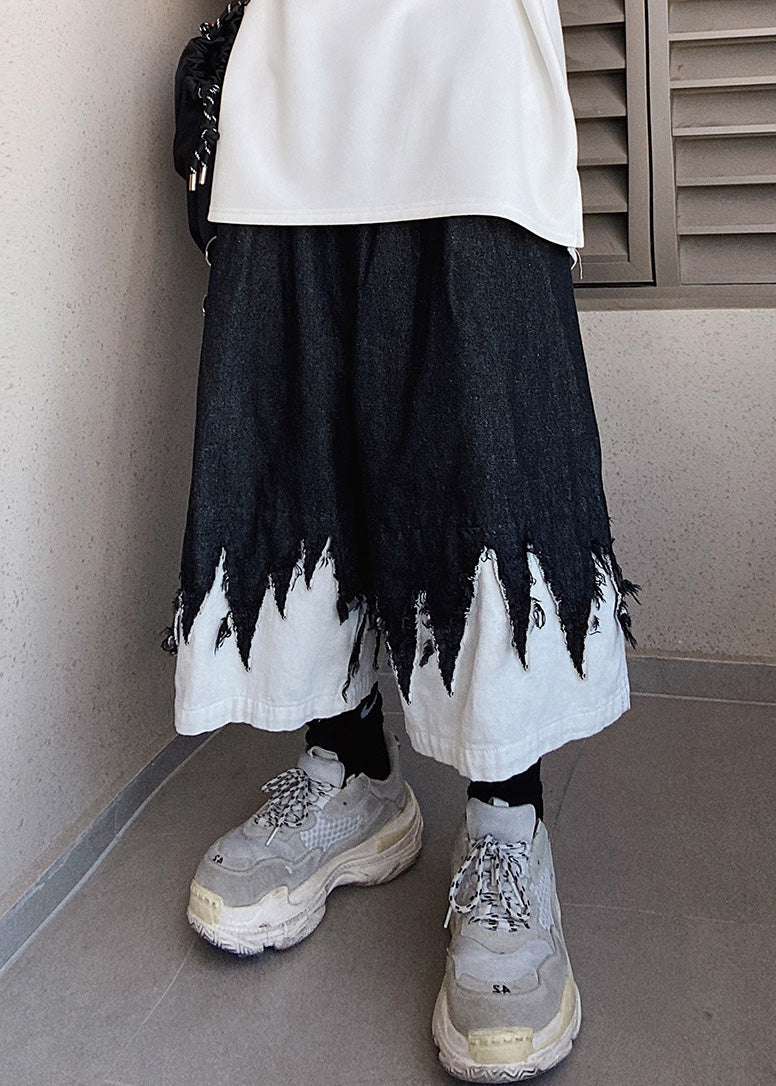 Original Black Patchwork Summer Design Shorts Denim Cool