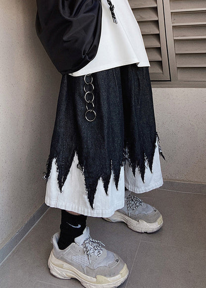 Original Black Patchwork Summer Design Shorts Denim Cool