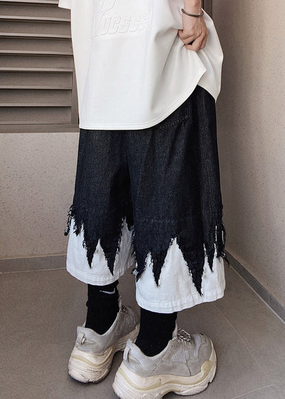 Original Black Patchwork Summer Design Shorts Denim Cool