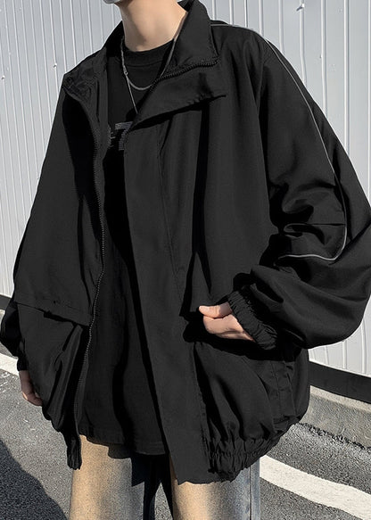 Zip Black Spring Up Cotton Coats Pockets Cool