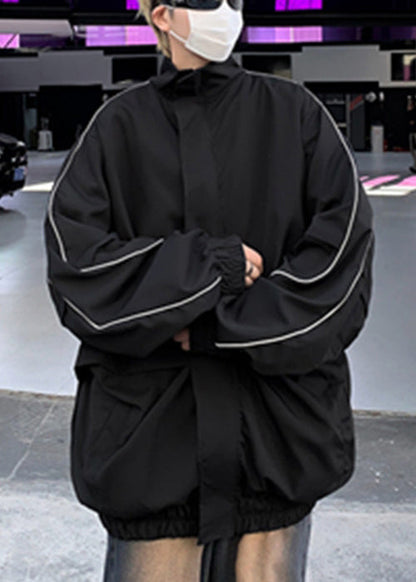 Zip Black Spring Up Cotton Coats Pockets Cool