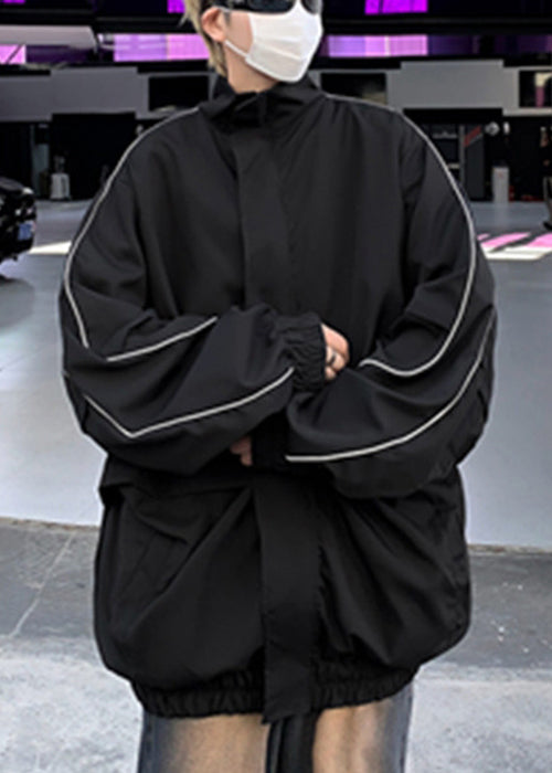 Zip Black Spring Up Cotton Coats Pockets Cool