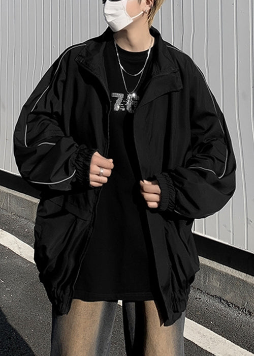 Zip Black Spring Up Cotton Coats Pockets Cool