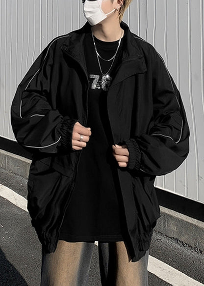 Zip Black Spring Up Cotton Coats Pockets Cool