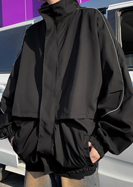 Zip Black Spring Up Cotton Coats Pockets Cool