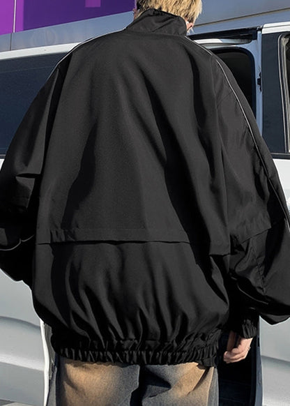 Zip Black Spring Up Cotton Coats Pockets Cool