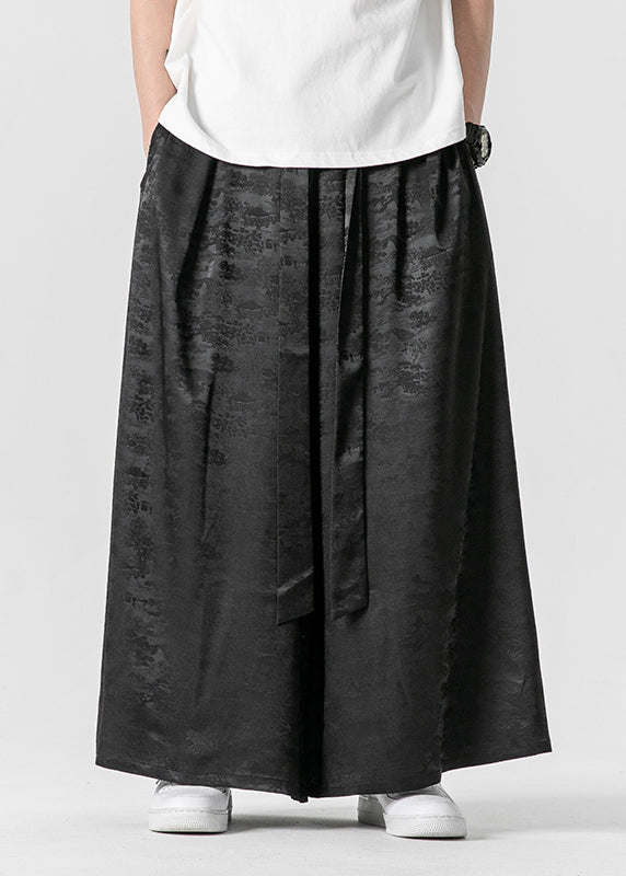 Cool Brown Pockets Print Ice Silk Wide Leg Pants Summer Yt044