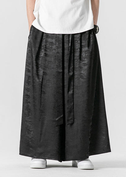 Cool Brown Pockets Print Ice Silk Wide Leg Pants Summer Yt044