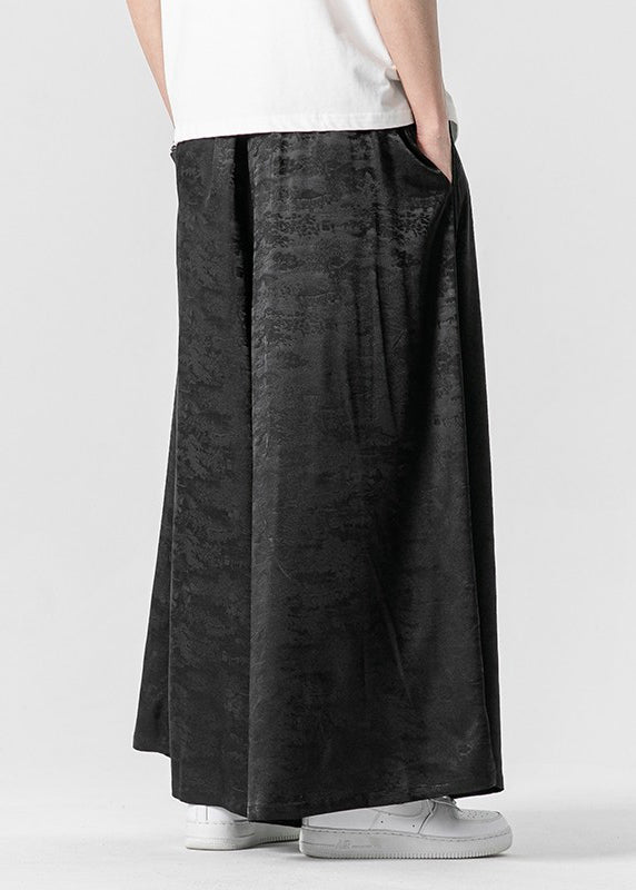 Cool Brown Pockets Print Ice Silk Wide Leg Pants Summer Yt044