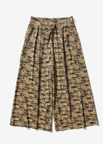 Cool Brown Pockets Print Ice Silk Wide Leg Pants Summer Yt044
