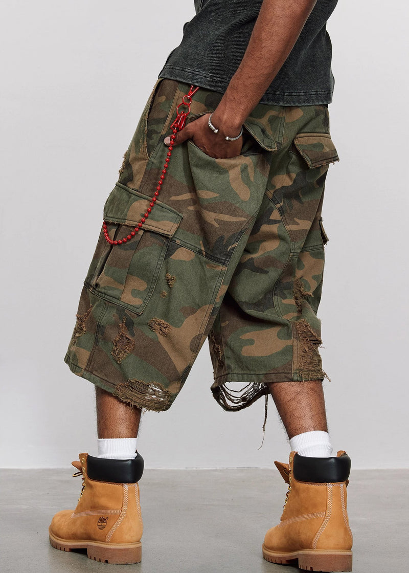 Crop Cool Cotton Pockets High Waist Camouflage Pants Hole